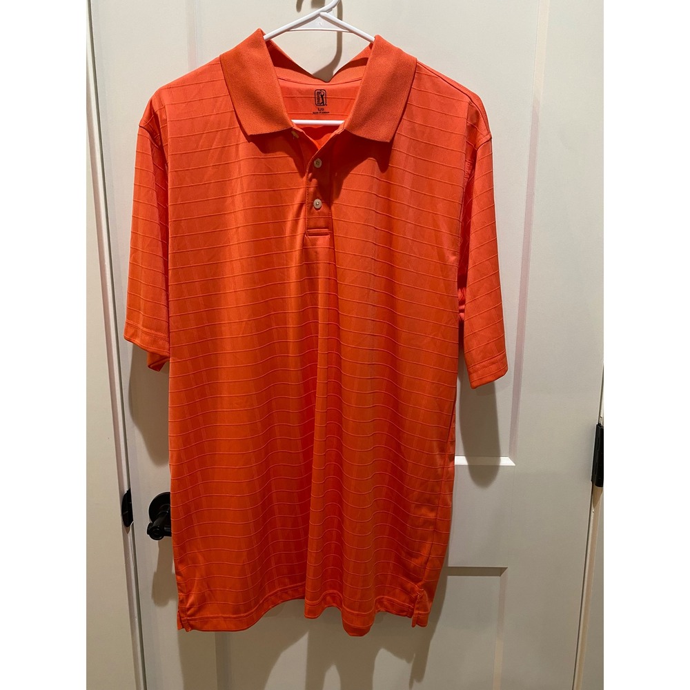 PGA Tour Men's Golf Polo. Large. Orange.  100% Polyester. P2P 23",